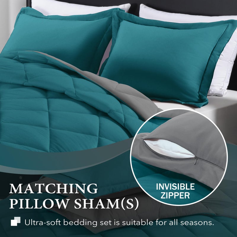 downluxe Twin Comforter Set - Ocean and Grey Twin Comforter, Soft Bedding Sets for All Seasons -2 Pieces - 1 Comforter (66"x92") and 1 Pillow Sham(20"x26") - Image 3